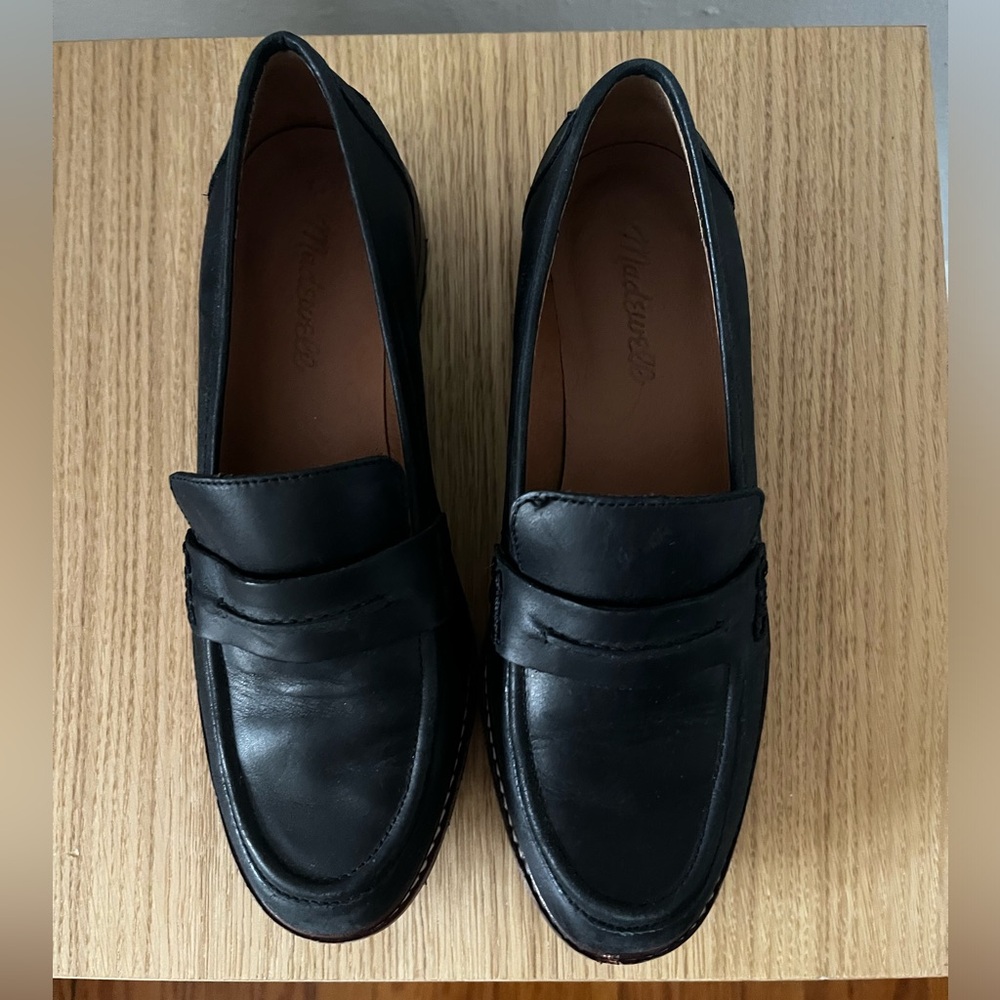 Madewell Black Leather Lug-Soled Penny Loafers - Picture 7 of 8